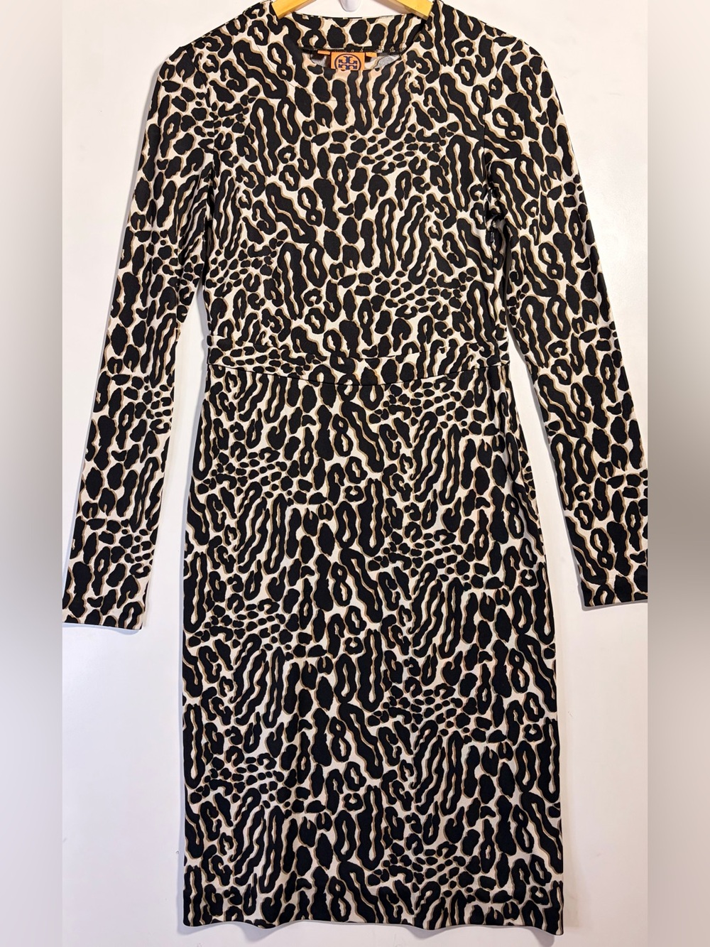 Tory Burch Silk Leopard Print Midi Dress Long Sleeve Size S Animal Print